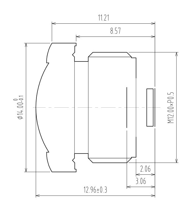 Disegno dell'obiettivo da 1,45 mm