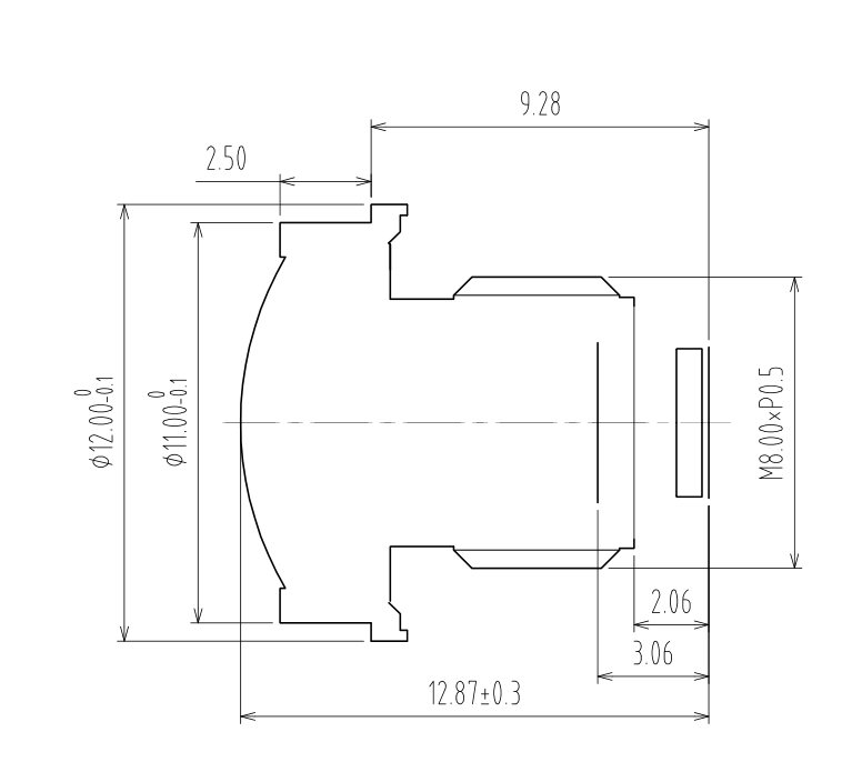 Disegno dell'obiettivo M8 da 1,45 mm