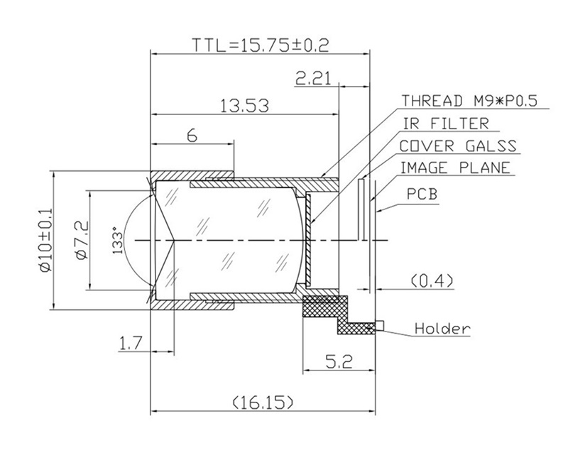 Disegno dell'obiettivo m9 da 3,2 mm