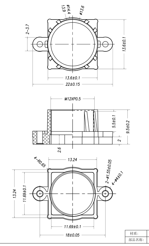 Disegno del portaobiettivo M12