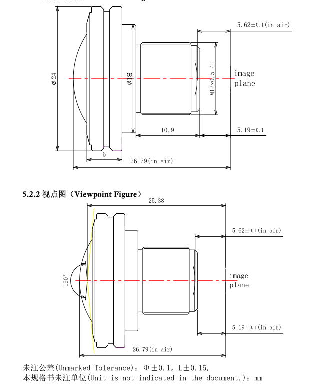 Disegno dell'obiettivo da 1,5 mm 8mp